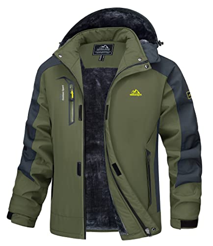 MAGCOMSEN Winterjacke Herren Outdoor Kapuzenjacke Atmungsaktiv Schneejacke Männer Softshelljacke Wasserdicht Arbeitsjacke Warm Regenjacke Armeegrün L von MAGCOMSEN