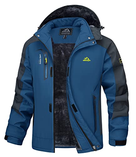 MAGCOMSEN Winterjacke Herren Warm Gefüttert Wasserdicht Skijacke Softshelljacke Winter Parka Wanderjacke Männer Angeljacke Dick Kapuzenjacke mit Multi Taschen Denimblau 2XL von MAGCOMSEN