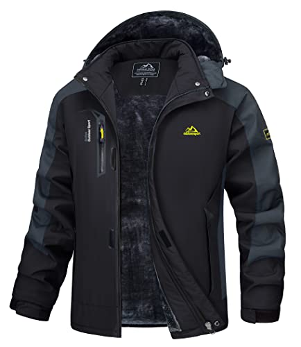 MAGCOMSEN Winterjacke Herren Warm Skijacke Fleece Gefüttert Jacke Wasserdicht Snowboardjacke Winddicht Outdoorjacke mit Abnehmbarer Kapuze Schwarz-grau 2XL von MAGCOMSEN