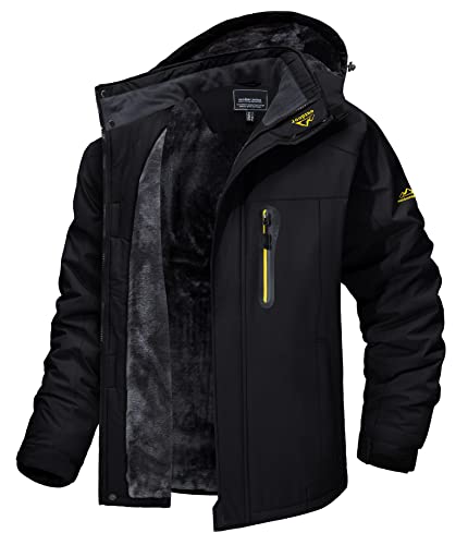 MAGCOMSEN Winterjacken Herren Warm Softshelljacke Outdoor Skijacke Fleece Winterparka Herren Übergangsjacke Wasserdicht Regen Jacke Wanderjacke mit Kapuze Schwarz L von MAGCOMSEN