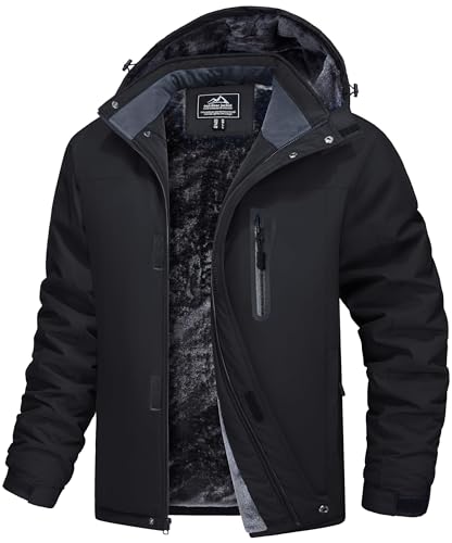 MAGCOMSEN Winterjacken Herren Warm Softshelljacke Winddicht Wasserdicht Skijacke Herren Fleece Gefüttert Winterparka mit Multi Taschen Atmungsaktiv Snowboardjacke Schwarz S von MAGCOMSEN