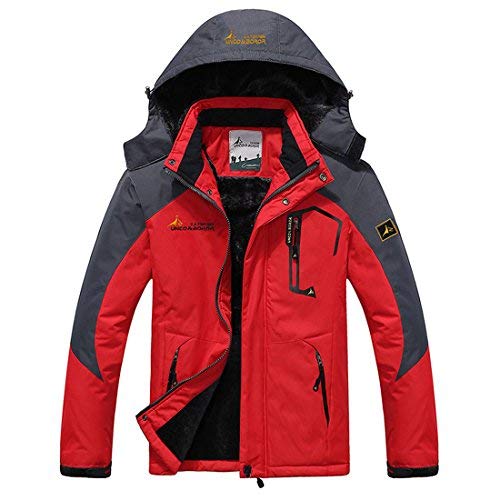 MAGCOMSEN Winterparka Herren Gefüttert Funktionsjacke Wasserdicht Skijacke Fleece Thermojacke Männer Atmungsaktiv Softshelljacke Winddicht Jacke für Winter Outdoor Sports Rot L von MAGCOMSEN