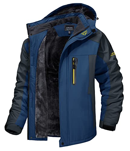 MAGCOMSEN Winterparka Herren Gefüttert Snowboardjacke Ski Jacke Softshell Winterjacke Männer Regenjacke Warme Skijacke Atmungsaktiv Windjacke mit Kapuze Denim Blau 2XL von MAGCOMSEN