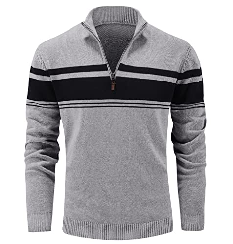 MAGCOMSEN Winterpullover Herren Stehkragen Sweater Herbst Winter Arbeitspullover Basic Gestreift Strickpulli Männer Langarm Freizeitshirt Klassisch Thermoshirt mit Zip Neck Hellgrau-Schwarz XXL MAGCOMSEN Winterpullover Herren Stehkragen Sweater Herbst Winter Arbeitspullover Basic Gestreift Strickpulli Männer Langarm Freizeitshirt Klassisch Thermoshirt mit Zip Neck Hellgrau-Schwarz XXL von MAGCOMSEN