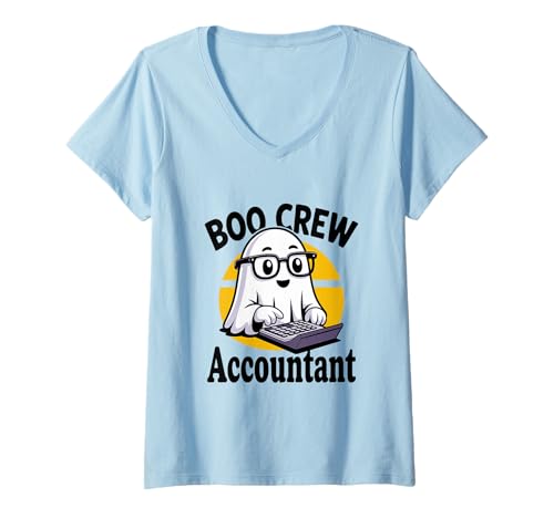 Damen Boo Crew Accountant Lustiger Halloween-Ghost Buchhalter-Mütze T-Shirt mit V-Ausschnitt von MAGDesigns Ltd. - Halloween 2025 Apparel