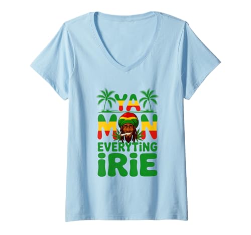 Damen Ya Mon Everything Irie Jamaikanisches Patois Rasta Hanfrauchen T-Shirt mit V-Ausschnitt Damen Ya Mon Everything Irie Jamaikanisches Patois Rasta Hanfrauchen T-Shirt mit V-Ausschnitt von MAGDesigns Ltd. - Jamaican Vacation Ready Apparel