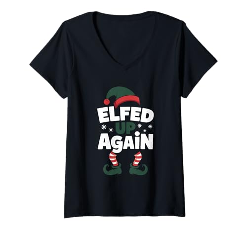 Damen Elfed Up Again Weihnachtshumor Freche Nette Elfenweihnachtsspiele T-Shirt mit V-Ausschnitt Damen Elfed Up Again Weihnachtshumor Freche Nette Elfenweihnachtsspiele T-Shirt mit V-Ausschnitt von MAGDesigns Ltd. - Merry Christmas 2025 Apparel