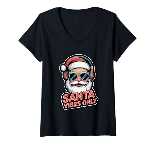 Damen Santa Vibes Only Lustige Popkultur-Weihnachtsfeier T-Shirt mit V-Ausschnitt Damen Santa Vibes Only Lustige Popkultur-Weihnachtsfeier T-Shirt mit V-Ausschnitt von MAGDesigns Ltd. - Merry Christmas 2025 Apparel