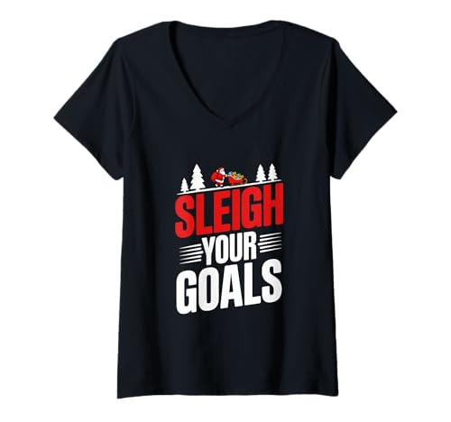 Damen Sleigh Your Goals Weihnachtsmann Merry Christmas Motivation Zitate T-Shirt mit V-Ausschnitt Damen Sleigh Your Goals Weihnachtsmann Merry Christmas Motivation Zitate T-Shirt mit V-Ausschnitt von MAGDesigns Ltd. - Merry Christmas 2025 Apparel