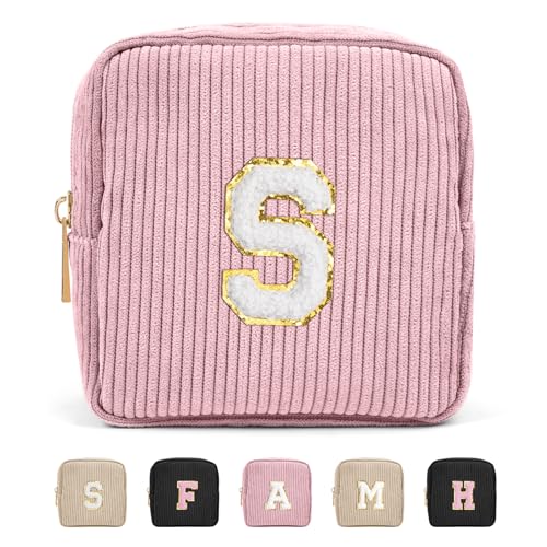 Personalisierte Letter Kleine Make up Tasche MAGEFY Cord Kosmetiktasche Mini Schminktasche für Frauen Reise Makeup Tasche for Gift, Rosa-S von MAGEFY