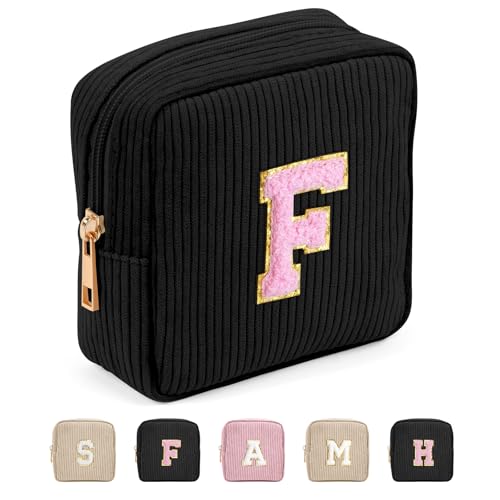 Personalisierte Letter Cord Make up Tasche MAGEFY Kleine Kosmetiktasche für Handtasche Reise Mini Schminktasche für Frauen, Schwarz-F von MAGEFY