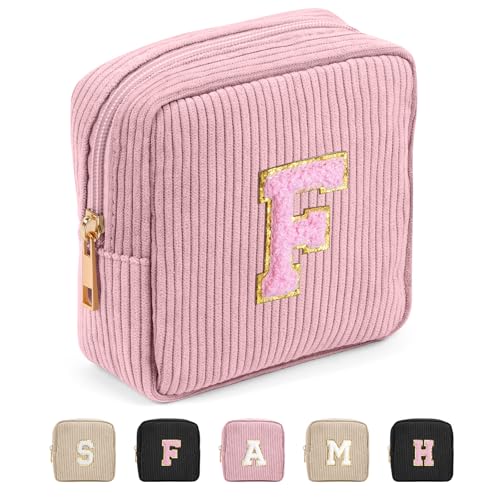 Personalisierte Letter Kleine Make up Tasche MAGEFY Cord Kosmetiktasche Mini Schminktasche für Frauen Reise Makeup Tasche for Gift, Rosa-F von MAGEFY