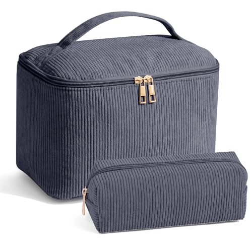 MAGEFY 2er Set Kosmetiktasche Kulturtasche Damen Cord Schminktasche Damen mit Fächern und Griff Make up Tasche für Mädchen Frauen von MAGEFY