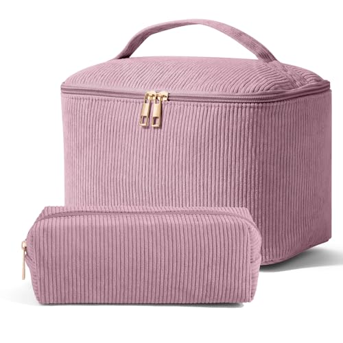 MAGEFY 2er Set Kosmetiktasche Kulturtasche Damen Cord Schminktasche Damen mit Fächern und Griff Make up Tasche für Frauen von MAGEFY