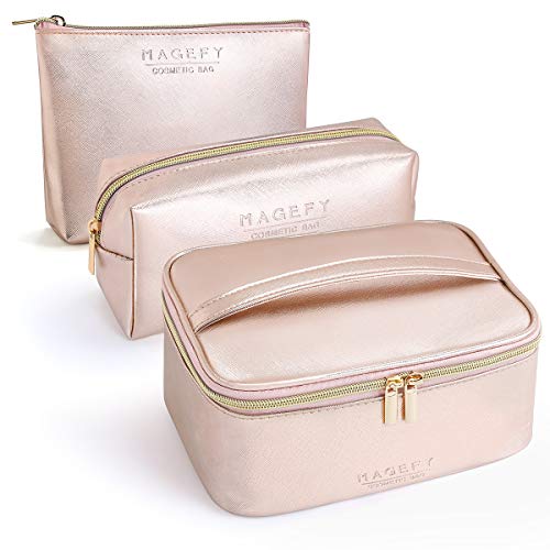 Make up Tasche 3 Stück, MAGEFY Tragbare Reise Kosmetiktasche Wasserdichtes PU Leder Schminktasche Kosmetiktasche Multifunktionale Kulturbeutel für Frauen von MAGEFY