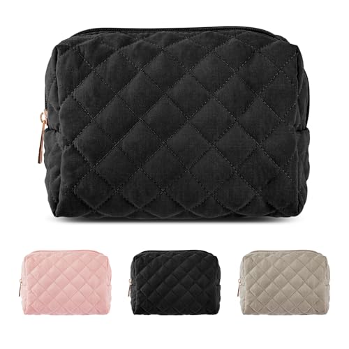 MAGEFY Kosmetiktasche Kleine Make up Tasche Cord Schminktasche mit Fächern Reise Reise Make up Tasche für Frauen, Schwarz von MAGEFY