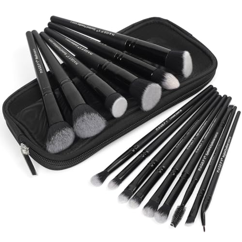 MAGEFY Make up Pinsel Set, 15 Stück, hochwertige synthetische Pinselset Makeup mit Etui, Foundation, Puder, Concealer, Lidschatten, schwarz Make up Pinsel Set von MAGEFY