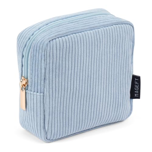 MAGEFY Mini Makeup Tasche Cute Makeup Pouch Kleine Kosmetiktasche für Frauen Mädchen Reise Make up Tasche mit Fächern (Blau) von MAGEFY