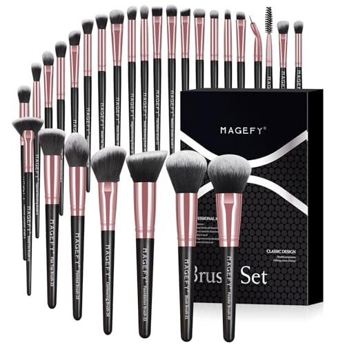 Make Up Pinsel Set MAGEFY Professionelles 28 Pcs Pinselset Makeup Schminkpinsel Premium Foundation Gesicht, Augen, Lippen Lidschatten Pinsel Kosmetikpinsel Set mit Schwarze Geschenkbox von MAGEFY