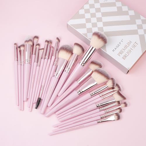 Make-up-Pinsel, 25-teiliges Make-up-Pinsel-Set für Grundierung, Lidschatten, Rouge, Blending Concealer, Gesichtspuder, Augen, Make-up-Pinsel-Set mit Geschenk-Box (Pink) von MAGEFY