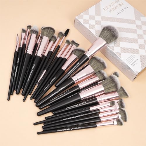 Make-up-Pinsel, 25-teiliges Make-up-Pinsel-Set für Grundierung, Lidschatten, Rouge, Blending Concealer, Gesichtspuder, Augen, Make-up-Pinsel-Set mit Geschenk-Box (schwarz) von MAGEFY