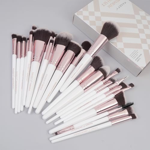 Make-up-Pinsel, 25-teiliges Make-up-Pinsel-Set für Grundierung, Lidschatten, Rouge, Verblender, Concealer, Gesichtspuder, Augen, Make-up-Pinsel-Set mit Geschenk-Box (weiß) von MAGEFY