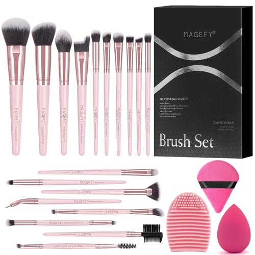 Make up Pinsel Set MAGEFY Professionelles 18 Pcs Pinselset Makeup Foundation Lidschatten Schminkpinsel Set mit Beauty Blender, Puderquaste, Make up Pinsel Reinigungsmatte, Geschenkbox von MAGEFY