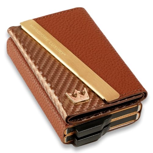 MAGGIORE LUXURY Echtes Leder Geldbörse Herren Damen Kreditkartenetui Slim RFID Schutz Anti-Clonation, Double Gold Wallet Venedig, Media, Zeitgenössisch von MAGGIORE LUXURY