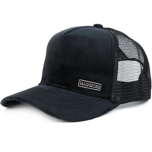 MAGGIORE Samt Herren Kappe Unlimited Schwarze Mütze mit Netzrücken, Verstellbarem Verschluss & Metallplatte Logo, Kleidung lässig & formell - Baseball Caps für Herren & Frauen von MAGGIORE