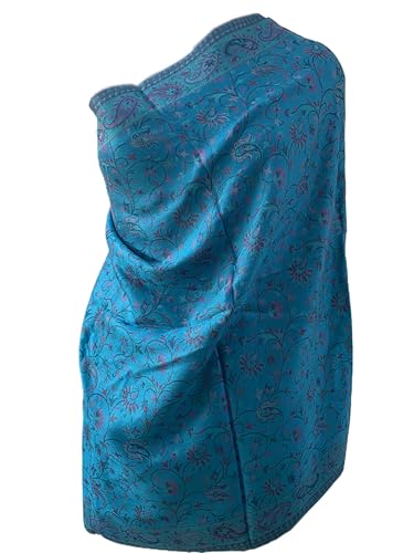 MAGHMA Pashmina-Schal, indisches Handwerk, handgewebt in Kaschmir, Pahmina, Kalamkari, Türkis/Ausflug, einfarbig (Getaway Solids), (Size: 80" X 28") von MAGHMA