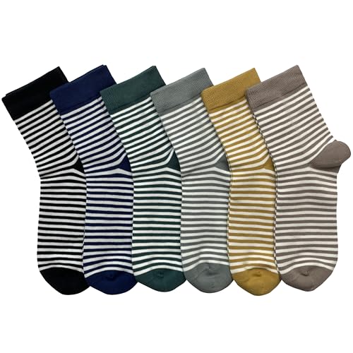 MAGIARTE 6 Paar Damen Mini Crew Socken Streifen gemustert Gekämmte Baumwolle Casual Athletische Viertel Kalbssocken (Multi Color#02) DE von MAGIARTE