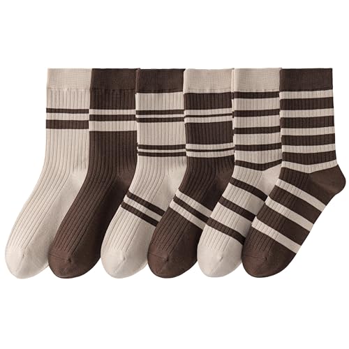 MAGIARTE 6 Paar Damen Mini Crew Socken Streifen gemustert Gekämmte Baumwolle Casual Athletische Viertel Kalbssocken (Multi Color#03) DE von MAGIARTE