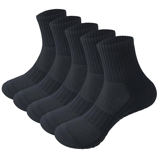 MAGIARTE Unisex Der puffer Baumwolle Sportsocken Viertel Crew Socken für Männer und Frauen 5 Paar (Schwarz-M) von MAGIARTE