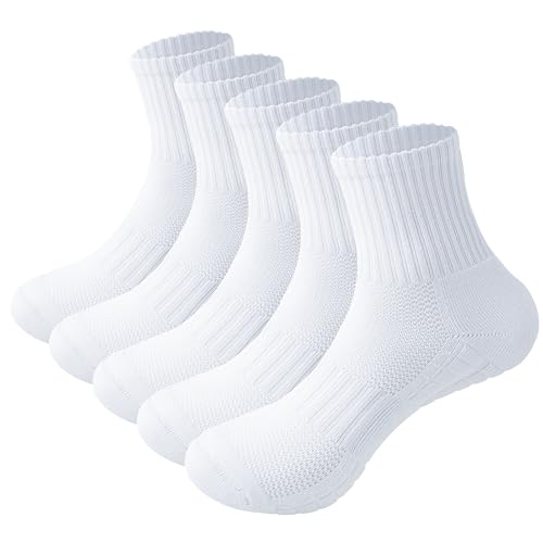 MAGIARTE Unisex Der puffer Baumwolle Sportsocken Viertel Crew Socken für Männer und Frauen 5 Paar (Weiß-M) von MAGIARTE