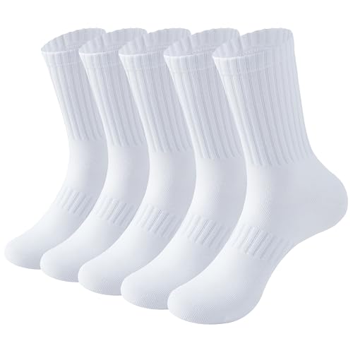 MAGIARTE Unisex Multifunktionale Baumwolle Sportsocken (no puffer) Crew Socken für Männer und Frauen 5 Paar (Weiß-L) von MAGIARTE