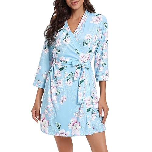 MAGIC ARMOR Damen Bademantel Für Damen Leichter 3/4 Ärmeln Bademantel Nachtwäsche Kimono Saunamantel mit Tiefer V-Ausschnitt Morgenmantel Schlafanzug PAT2 M von MAGIC ARMOR