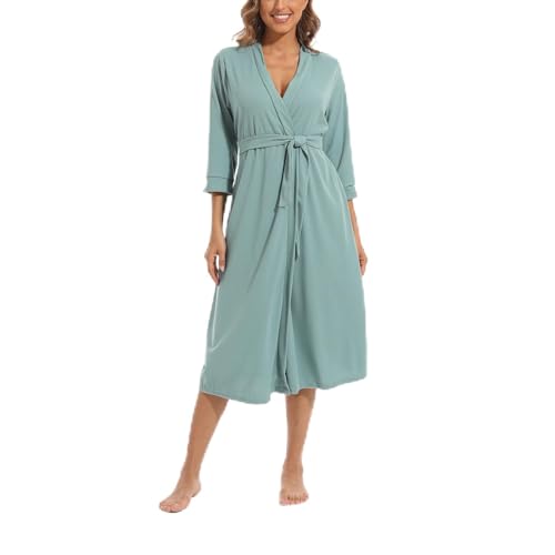 MAGIC ARMOR Damen Bademantel Leichter 3/4 Ärmeln Morgenmantel, Weich und V-Ausschnitt Kimono Roben Langes Nachtwäsche mit Taschen Seladon grün M von MAGIC ARMOR
