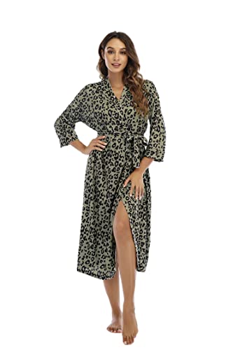 MAGIC ARMOR Damen Bademantel Leichter/Frauen Morgenmantel,3/4 Ärmeln Morgenmantel V-Ausschnitt Kimono Roben Langes Nachthemd für Nachtwäsche,PAT4 XXL von MAGIC ARMOR