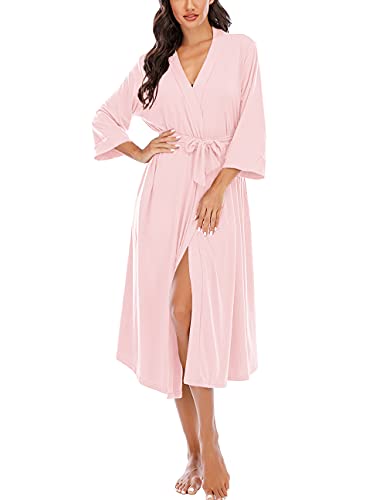 MAGIC ARMOR Damen Bademantel Leichter/Frauen Morgenmantel,3/4 Ärmeln Morgenmantel V-Ausschnitt Kimono Roben Langes Nachthemd für Nachtwäsche,Rosa M von MAGIC ARMOR