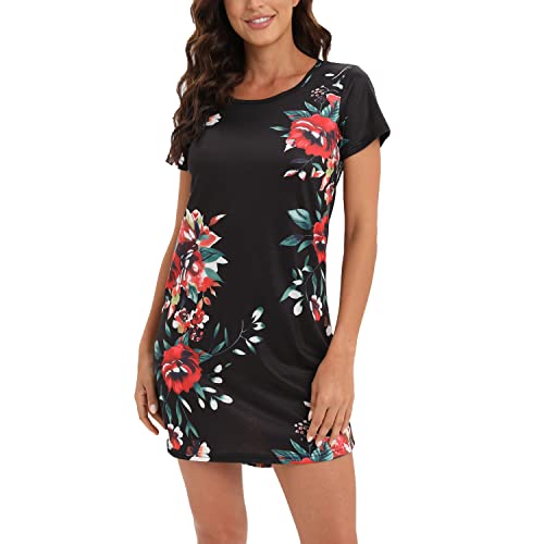 MAGIC ARMOR Damen Nachthemd Kurzarm Frauen Nachtwäsche Negligees Schlafhemd Schlaf-T-Shirt mit kurzen Ärmeln Schlafshirt S-XXL,PAT3 XXL von MAGIC ARMOR