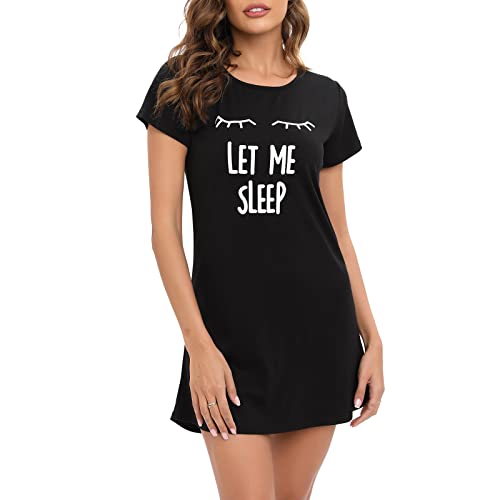 MAGIC ARMOR Damen Nachthemd Kurzarm Frauen Nachtwäsche Negligees Schlafhemd Schlaf-T-Shirt mit kurzen Ärmeln Schlafshirt S-XXL,Schwarz L von MAGIC ARMOR