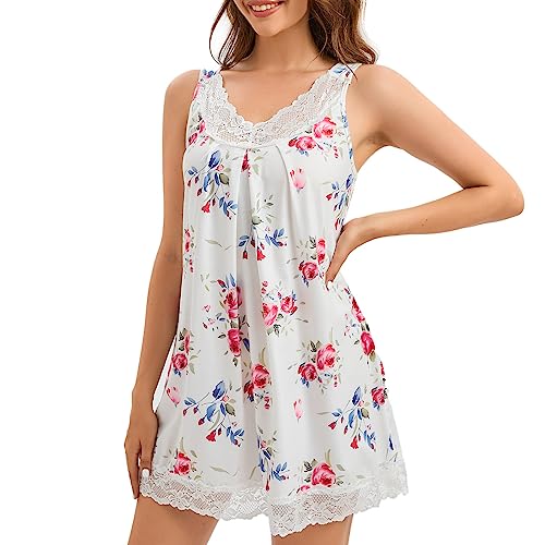 MAGIC ARMOR Damen Nachtwäsche Spitze V-Ausschnitt Damen Nachthemden Nachtkleid rutschfeste mit Schultergurt Unterkleider PAT1 S von MAGIC ARMOR