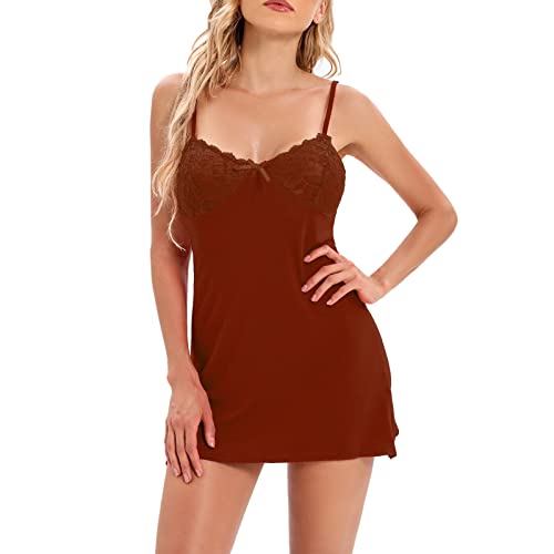 MAGIC ARMOR Damen Nachthemd Spitze V-Ausschnitt Nachtwäsche Für Damen Nachthemden Nachtkleid Schultergurte Unterkleider (XL, Weinrot) von MAGIC ARMOR