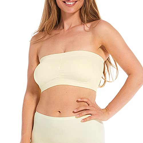 MAGIC BODYFASHION Bandeau Bra Damen Komfort Bra mit Herausnehmbare Atmungsaktiv Trägerlos Elastischen Bund, Nahtlos Push-up Einlagen und Ohne BH-Bügel von MAGIC BODYFASHION