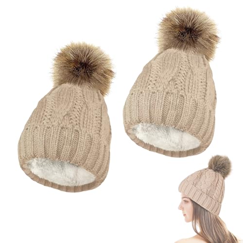 MAGIC SELECT 2X Wintermütze mit Pompon. Mütze aus Wolle mit Innenfutter. Dicke Geflochtene Strickmütze für Damen und Herren. von MAGIC SELECT