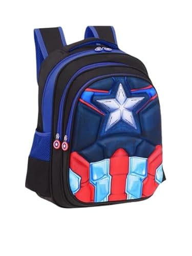 MAGIC SELECT Captain America Schulrucksack 42 cm. Superhelden-Kinderrucksack mit 3D-Cartoon-Design mit ABS-Reißverschluss, 3 Fächern, verstellbaren Griffen. Schulmaterial für Jungen und Mädchen. von MAGIC SELECT