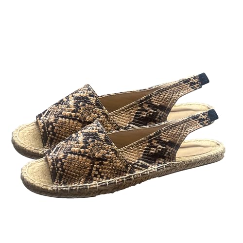 MAGIC SELECT Flache Schlangen-Espadrilles mit offener Spitze für Damen. Gestempelte Esparteras. Esparto-Schuhe. Größe 40 von MAGIC SELECT