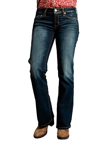 MAGIC SELECT Glockenjeans Bootcut für Damen, Jeans mit Glocke, Dunkelblaue Jeans, Hose mit niedriger Taille (26) von MAGIC SELECT