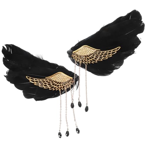 MAGICLULU 1 Paar Urlaub Party Dress Up Stirnband Bühne Leistung Cosplay Haar Zubehör Engel Feder Flügel Seite Clip (Schwarz) Haarspangen mit Quasten Haarschmuck für Mädchen haircharm federn von MAGICLULU