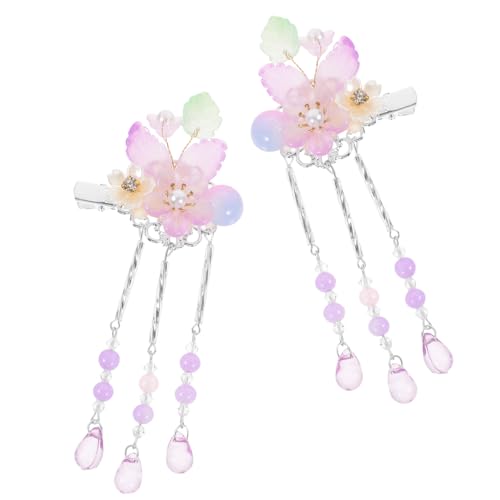 MAGICLULU 1 Paar Kopfschmuck Mit Blumenquasten Blumen-haarspange Hanfu-haarnadel Haarspangen Aus Kristall Haarspange Asiatische Haarklammer Spaziergang Kostüm Legierung Violett Mädchen von MAGICLULU